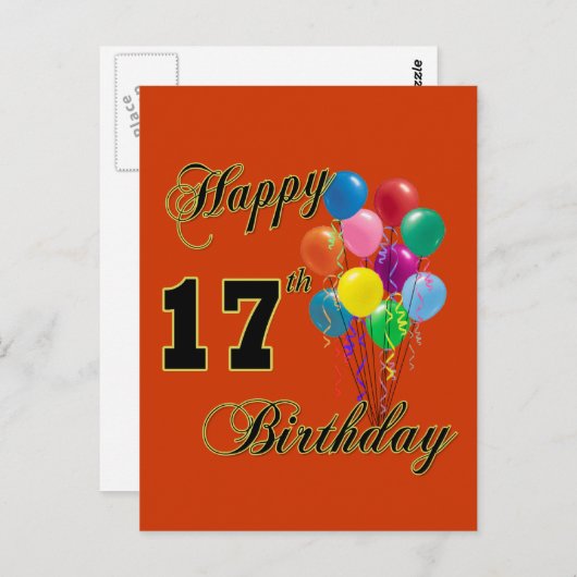 Happy 17th Birthday Design met ballonnen Briefkaart (Voorkant / Achterkant)