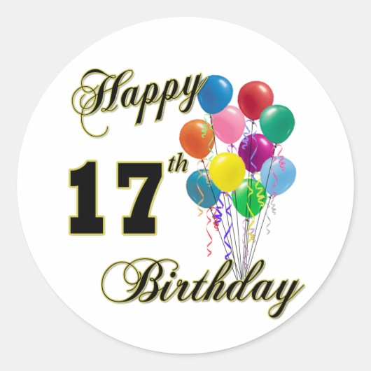 Happy 17th Birthday Design met ballonnen Ronde Sticker (Voorkant)