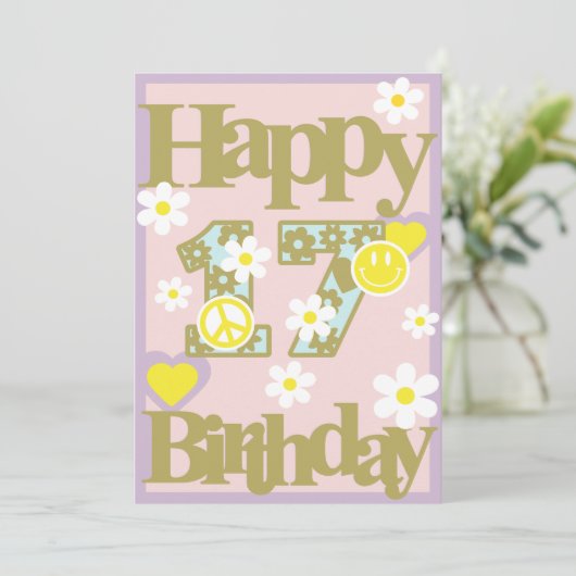 Happy 17th Birthday – Meisjes Kaart met bloemen (Staand voorkant)