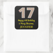 Happy 17th Birthday & Merry Kerstmis, aangepaste n Vierkante Sticker (Tas)