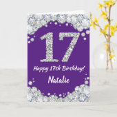 Happy 17th Birthday Paars en Silver Glitter Card Kaart (Gele Bloem)
