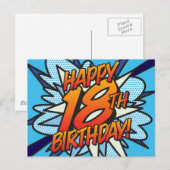 HAPPY 18E BIRTHDAY Comic Book Pop Art Blue Briefkaart (Voorkant / Achterkant)