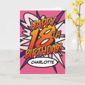 HAPPY 18E BIRTHDAY Comic Book Pop Art roze Kaart (Gele Bloem)