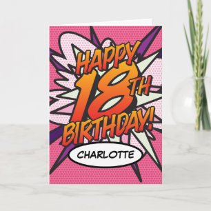 HAPPY 18E BIRTHDAY Comic Book Pop Art roze Kaart