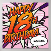 HAPPY 18E BIRTHDAY Comic Book Pop Art roze Poster (Voorkant)