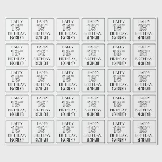 HAPPY 18th BIRTHDAY; Art Deco Style; aangepaste na Cadeaupapier (Vlak)