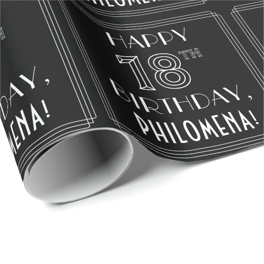 HAPPY 18th BIRTHDAY; Art Deco Style met aangepaste Cadeaupapier (Rol Hoek)