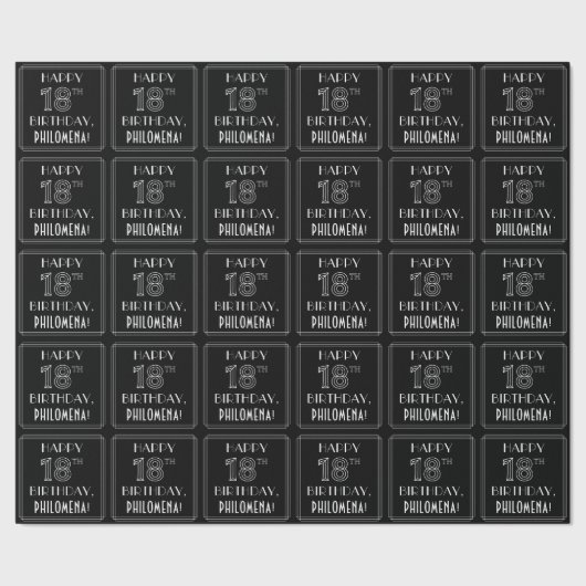 HAPPY 18th BIRTHDAY; Art Deco Style met aangepaste Cadeaupapier (Zoom)