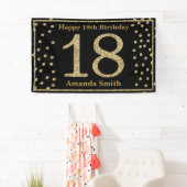 Happy 18th Birthday Banner Black en Gold Glitter (Insitu)