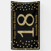 Happy 18th Birthday Banner Black en Gold Glitter (Verticaal)