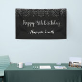 Happy 18th Birthday Banner. Black Silver Glitter Spandoek (Beurs)