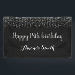 Happy 18th Birthday Banner. Black Silver Glitter Spandoek<br><div class="desc">Happy 18th Birthday Banner for women or man. Black and Silver Glitter Birthday Party Banner. Silver Glitter Confetti. Black and White Stripes. Printable Digital. For further customization,  please click the "Customize it" button and use for design tool to modify this template.</div>