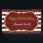 Happy 18th Birthday Banner Burgundy Gold Glitter<br><div class="desc">Fijne 18e verjaardag banner voor vrouwen of man. Banner van de Bourgogne en de Gouden Dag. Glitter Confetti. Bourgogne en witte strepen. Afdrukbaar digitaal. Voor verdere aanpassing,  te klikken gelieve de knoop "van de Aanpassing het"en ons ontwerphulpmiddel te gebruiken om deze sjabloon te wijzigen.</div>