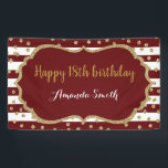 Happy 18th Birthday Banner Burgundy Gold Glitter<br><div class="desc">Fijne 18e verjaardag banner voor vrouwen of man. Banner van de Bourgogne en de Gouden Dag. Glitter Confetti. Bourgogne en witte strepen. Afdrukbaar digitaal. Voor verdere aanpassing,  te klikken gelieve de knoop "van de Aanpassing het"en ons ontwerphulpmiddel te gebruiken om deze sjabloon te wijzigen.</div>