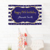 Happy 18th Birthday Banner.Navy Blue Glitter Spandoek (Insitu)