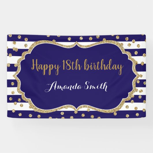 Happy 18th Birthday Banner.Navy Blue Glitter Spandoek (Horizontaal)