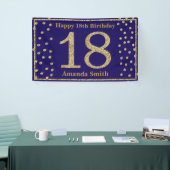 Happy 18th Birthday Banner Navy Blue Gold Glitter (Beurs)