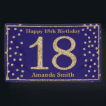 Happy 18th Birthday Banner Navy Blue Gold Glitter<br><div class="desc">Fijne 18de verjaardag Banner Navy Blue en Gold Glitter Confetti. Afdrukbaar digitaal. Voor verdere aanpassing,  te klikken gelieve de knoop "van de Aanpassing het"en ons ontwerphulpmiddel te gebruiken om deze sjabloon te wijzigen.</div>