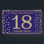 Happy 18th Birthday Banner Navy Blue Gold Glitter<br><div class="desc">Fijne 18de verjaardag Banner Navy Blue en Gold Glitter Confetti. Afdrukbaar digitaal. Voor verdere aanpassing,  te klikken gelieve de knoop "van de Aanpassing het"en ons ontwerphulpmiddel te gebruiken om deze sjabloon te wijzigen.</div>