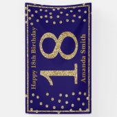 Happy 18th Birthday Banner Navy Blue Gold Glitter (Verticaal)
