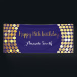 Happy 18th Birthday Banner Navy Blue Gold Glitter<br><div class="desc">Happy 18th Birthday Banner for women or man. Navy Blue and Gold Glitter Birthday Party Banner. Gold Glitter Confetti. Black and White Stripes. Printable Digital. For further customization,  please click the "Customize it" button and use our design tool to modify this template.</div>