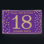 Happy 18th Birthday Banner Paars en Gold Glitter<br><div class="desc">Fijne 18e verjaardag Banner Paars en Gold Glitter Confetti. Afdrukbaar digitaal. Voor verdere aanpassing,  te klikken gelieve de knoop "van de Aanpassing het"en ons ontwerphulpmiddel te gebruiken om deze sjabloon te wijzigen.</div>