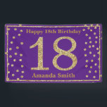 Happy 18th Birthday Banner Paars en Gold Glitter<br><div class="desc">Fijne 18e verjaardag Banner Paars en Gold Glitter Confetti. Afdrukbaar digitaal. Voor verdere aanpassing,  te klikken gelieve de knoop "van de Aanpassing het"en ons ontwerphulpmiddel te gebruiken om deze sjabloon te wijzigen.</div>