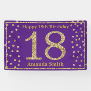 Happy 18th Birthday Banner Paars en Gold Glitter