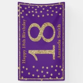 Happy 18th Birthday Banner Paars en Gold Glitter (Verticaal)