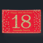 Happy 18th Birthday Banner Red en Gold Glitter<br><div class="desc">Fijne 18e verjaardag Banner Red en Gold Glitter Confetti. Afdrukbaar digitaal. Voor verdere aanpassing,  te klikken gelieve de knoop "van de Aanpassing het"en ons ontwerphulpmiddel te gebruiken om deze sjabloon te wijzigen.</div>