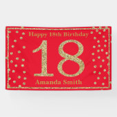 Happy 18th Birthday Banner Red en Gold Glitter (Horizontaal)