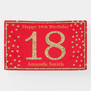 Happy 18th Birthday Banner Red en Gold Glitter