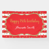 Happy 18th Birthday Banner Red Gold Glitter (Horizontaal)