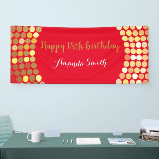 Happy 18th Birthday Banner Red Gold Glitter (Beurs)