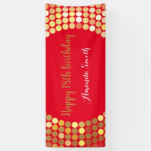 Happy 18th Birthday Banner Red Gold Glitter (Verticaal)