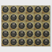Happy 18th Birthday Black en Gold Glitter Cadeaupapier (Vlak)