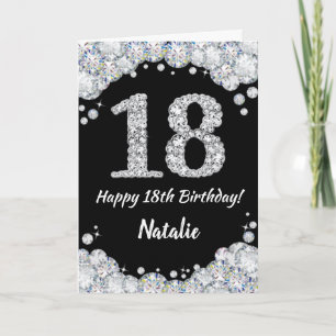 Happy 18th Birthday Black en Silver Glitter Card Kaart