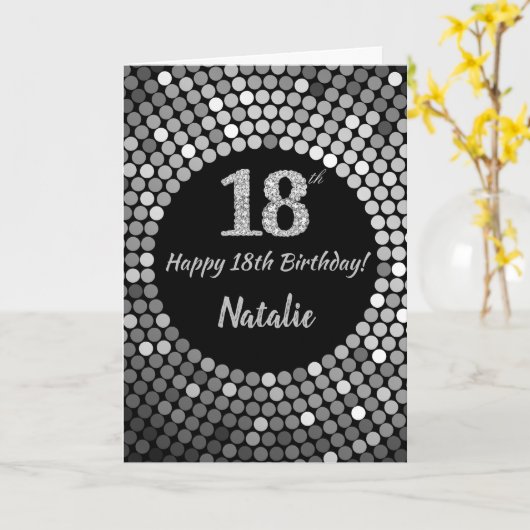 Happy 18th Birthday Black en Silver Glitter Card Kaart (Gele Bloem)