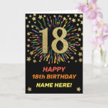 Happy 18th Birthday Black & Gold Rainbow Fireworks Kaart<br><div class="desc">Fun,  vrolijk en kleurrijk design verjaardagskaart 
Vuurwerk in heldere regenboogkleuren. Faux goud groot getal op zwart. 
Haal deze vrolijke kaart om je vriend of familie te vieren!</div>