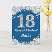 Happy 18th Birthday Blue en Silver Glitter Card Kaart (Gele Bloem)