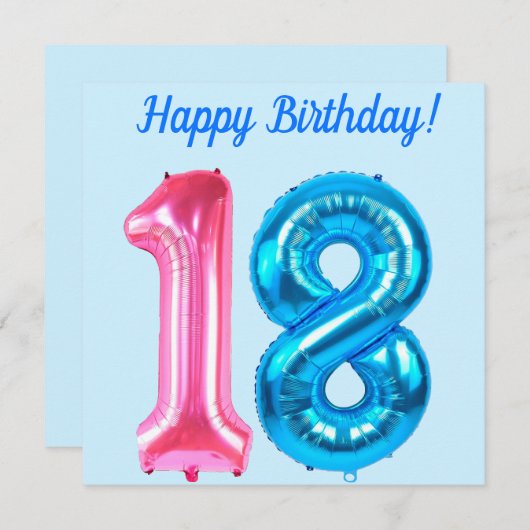 Happy 18th Birthday Blue Kaart (Voorkant / Achterkant)