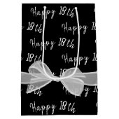 Happy 18th Birthday Bow op Black Medium Gift Bag Cadeauzakje (Achterkant)