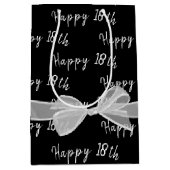 Happy 18th Birthday Bow op Black Medium Gift Bag Medium Cadeauzakje (Voorkant)