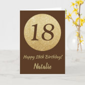 Happy 18th Birthday Bruin en Gouden Glitter Kaart (Gele Bloem)