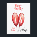 Happy 18th Birthday Card Briefkaart<br><div class="desc">18e Happy Birthday Card,  rode ballonnen en verjaardagswensen.</div>