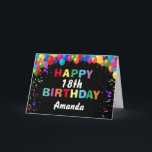 Happy 18th Birthday Colorful Balloons Black Kaart<br><div class="desc">Fijne 18e verjaardag Colorful Balloons Confetti Black Card met persoonlijke naam. Voor verdere aanpassing,  te klikken gelieve de knoop "van de Aanpassing het"en ons ontwerphulpmiddel te gebruiken om deze sjabloon te wijzigen.</div>