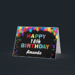 Happy 18th Birthday Colorful Balloons Black Kaart<br><div class="desc">Fijne 18e verjaardag Colorful Balloons Confetti Black Card met persoonlijke naam. Voor verdere aanpassing,  te klikken gelieve de knoop "van de Aanpassing het"en ons ontwerphulpmiddel te gebruiken om deze sjabloon te wijzigen.</div>