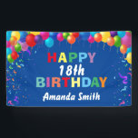 Happy 18th Birthday Colorful Balloons Blue Spandoek<br><div class="desc">Happy 18th Birthday Colorful Balloons Confetti Blue Banner. For further customization,  please click the "Customize it" button and use our design tool to modify this template.</div>