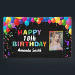 Happy 18th Birthday Colorful Balloons Confetti Spandoek<br><div class="desc">Fijne 18de verjaardag Colorful Balloons Confetti Foto Banner. Voor verdere aanpassing,  te klikken gelieve de knoop "van de Aanpassing het"en ons ontwerphulpmiddel te gebruiken om deze sjabloon te wijzigen.</div>