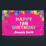 Happy 18th Birthday Colorful Balloons Hot Pink Spandoek<br><div class="desc">Fijne 18de verjaardag Colorful Balloons Confetti Hot Pink Banner. Klik voor verdere aanpassingen op de knop "Aanpassen" en gebruik onze ontwerptool om deze sjabloon te wijzigen.</div>